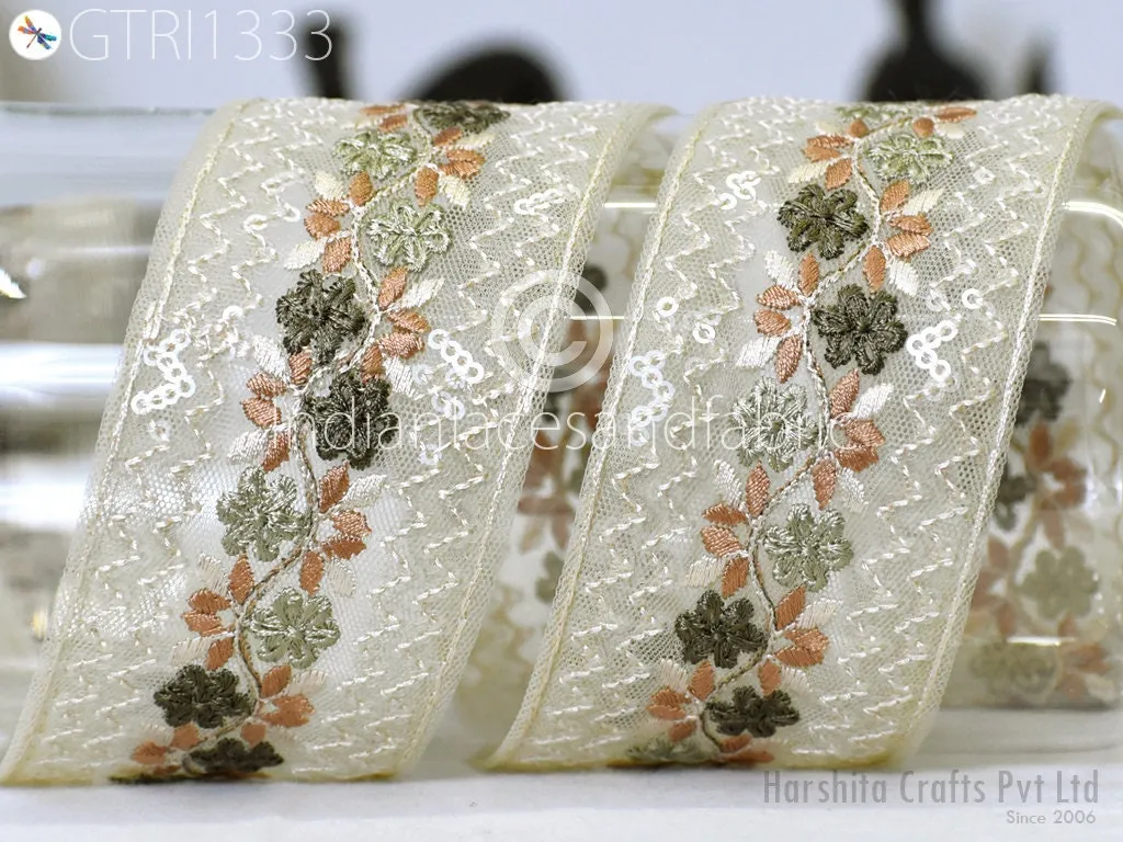 9 Yard Embroidered 5cm Fabric Trim Saree Ribbon Embroidery Cushions Sewing DIY Crafting Sari Border Indian Wedding Dress Embellishment Tapes
