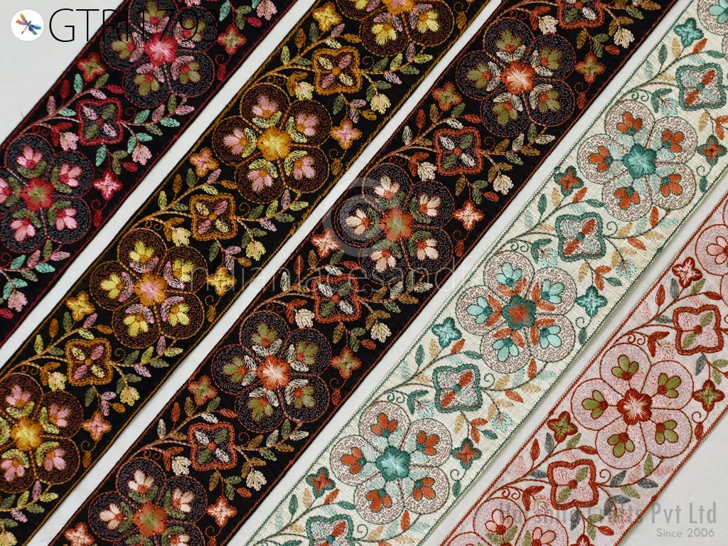 9 Yard Embroidered 7CM Trim Indian Sari Border DIY Crafting Fabric Saree Sewing Decorative Beach Tote Bags Trimmings Ribbons Home Decor