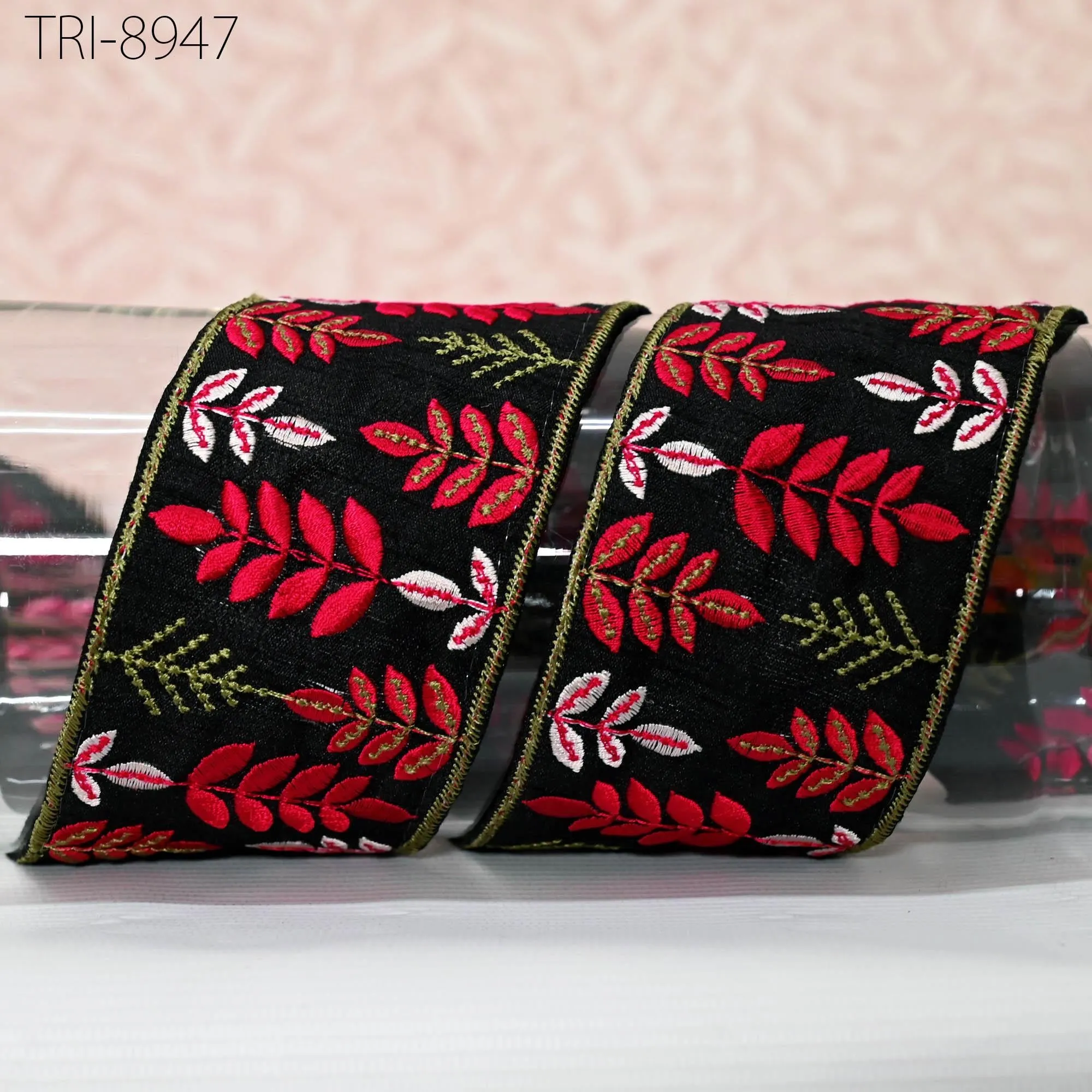 9 Yard Embroidery Red Ribbons Fabric Trim 6cm Indian Embroidered DIY Crafting Border Sewing Tote Bag Shoe Making Costumes Holiday Ornaments