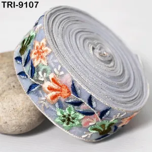 9 Yard Embroidery Trim Fabric 4cm Embellishment Sari Ribbon Sewing DIY Crafting Border Indian Embroidered Trimming Cushion Laces Home Decor
