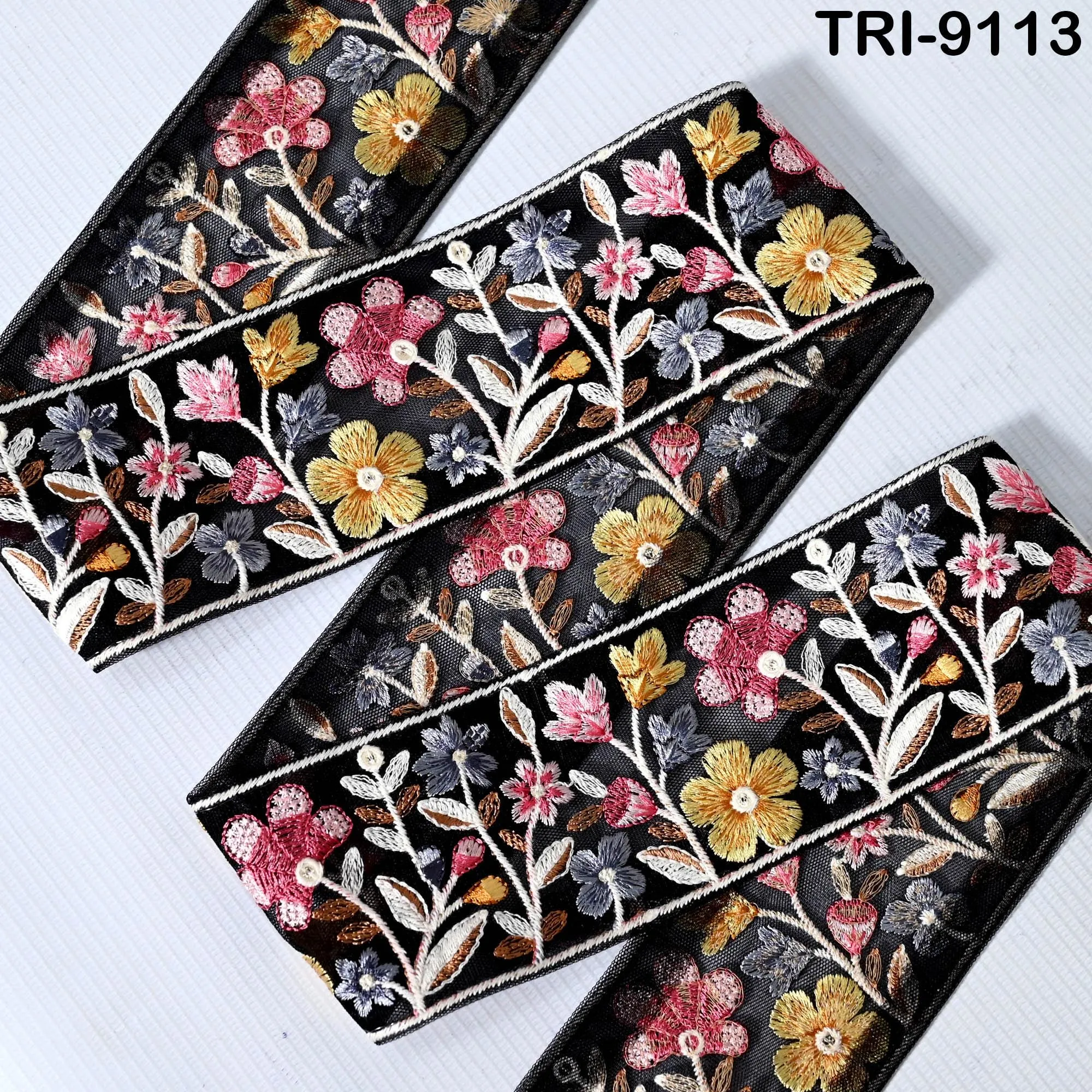 9 Yard Floral Embroidery Ribbon 65mm for Kids DIY Crafting Sewing Costumes Guitar Belts Beach Bag Trimming Embellishments Indian Embroidered
