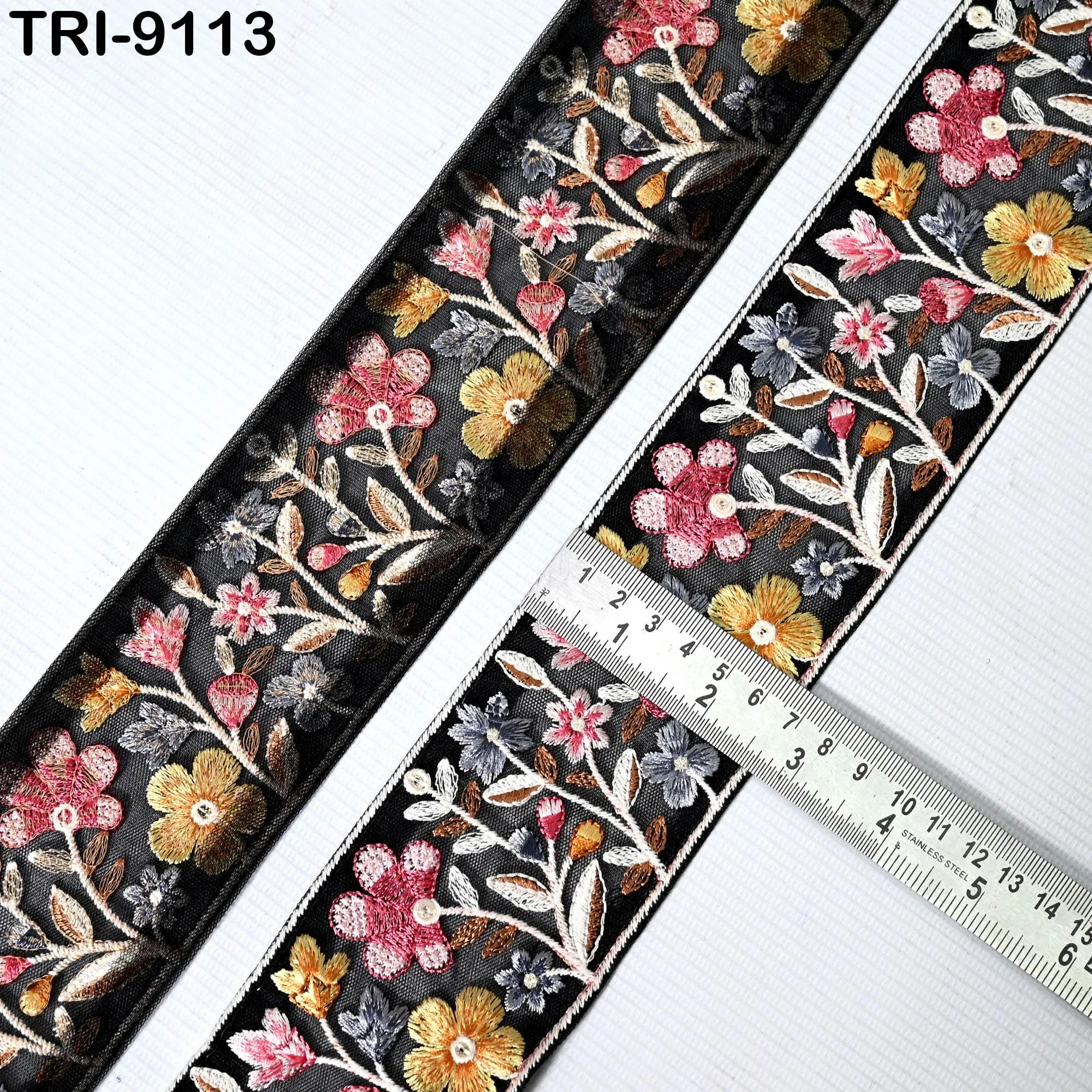 9 Yard Floral Embroidery Ribbon 65mm for Kids DIY Crafting Sewing Costumes Guitar Belts Beach Bag Trimming Embellishments Indian Embroidered