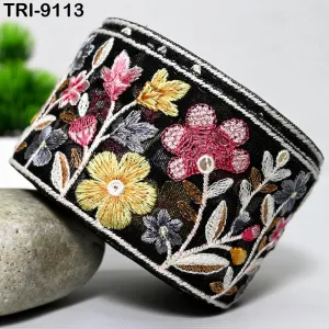 9 Yard Floral Embroidery Ribbon 65mm for Kids DIY Crafting Sewing Costumes Guitar Belts Beach Bag Trimming Embellishments Indian Embroidered