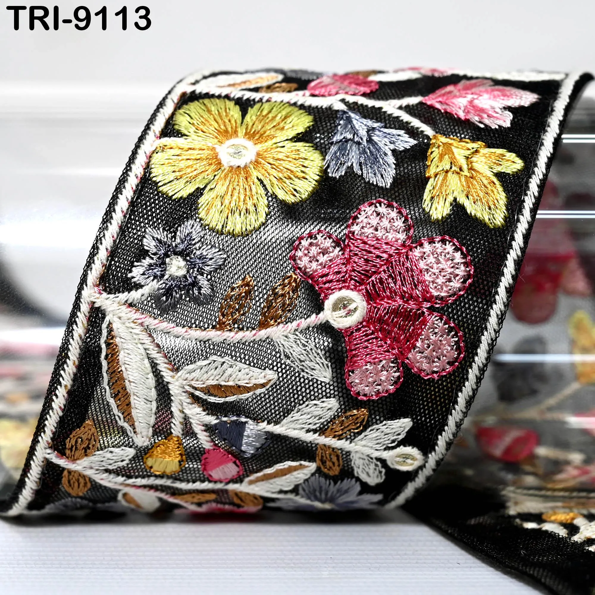 9 Yard Floral Embroidery Ribbon 65mm for Kids DIY Crafting Sewing Costumes Guitar Belts Beach Bag Trimming Embellishments Indian Embroidered