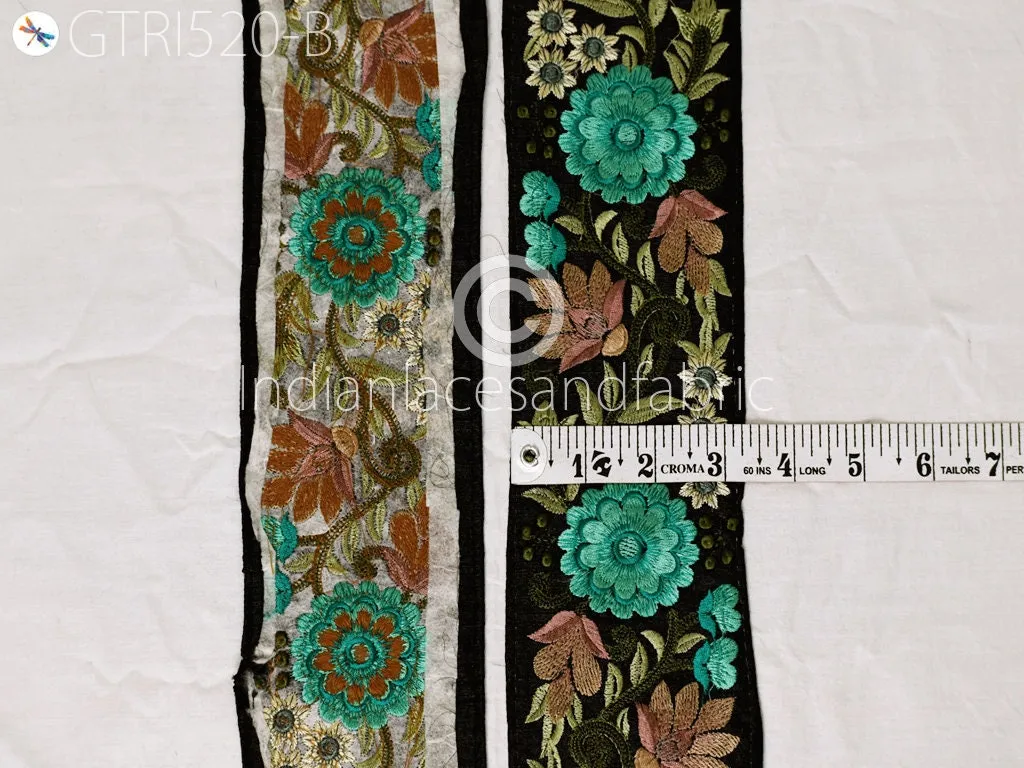 9 Yard Green 8CM  Indian Embroidered Trim Saree Crafting Ribbon Wedding Sari Border Sewing Quilting Decorative Curtains Floral Trimming