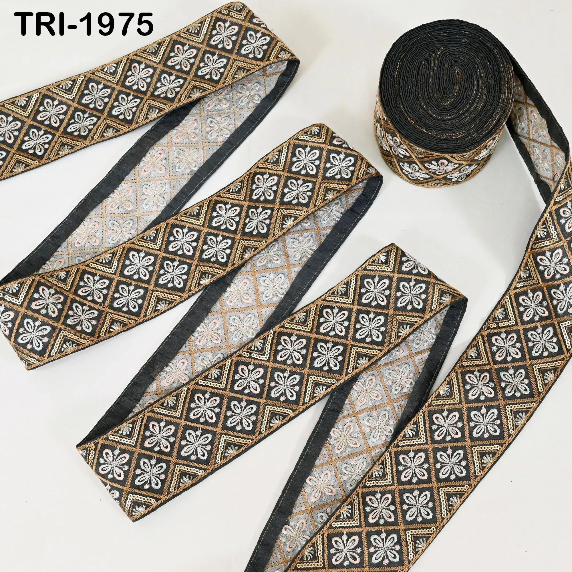 9 Yard Grey Embroidery Ribbons  Indian Sari Border Embroidered Crafting Sewing Tablecloth Lampshade making Home Decor Costumes Trimming 6cm