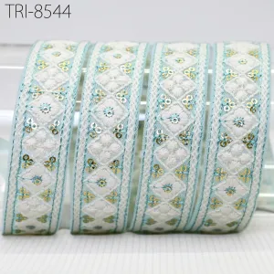 9 Yard Indian Sky Blue Embroidery 25 mm Ribbon Tapes | Embroidered Fabric Trim | Sari Border | Gift Wrapping Lace | Embellishments Crafting