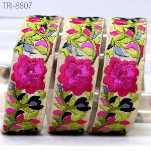 9 Yard Magenta 30mm Embroidery Ribbons Trims Embroidered Border Tote Bags Theatrical Costumes Christmas Holiday Ornaments Embellishments