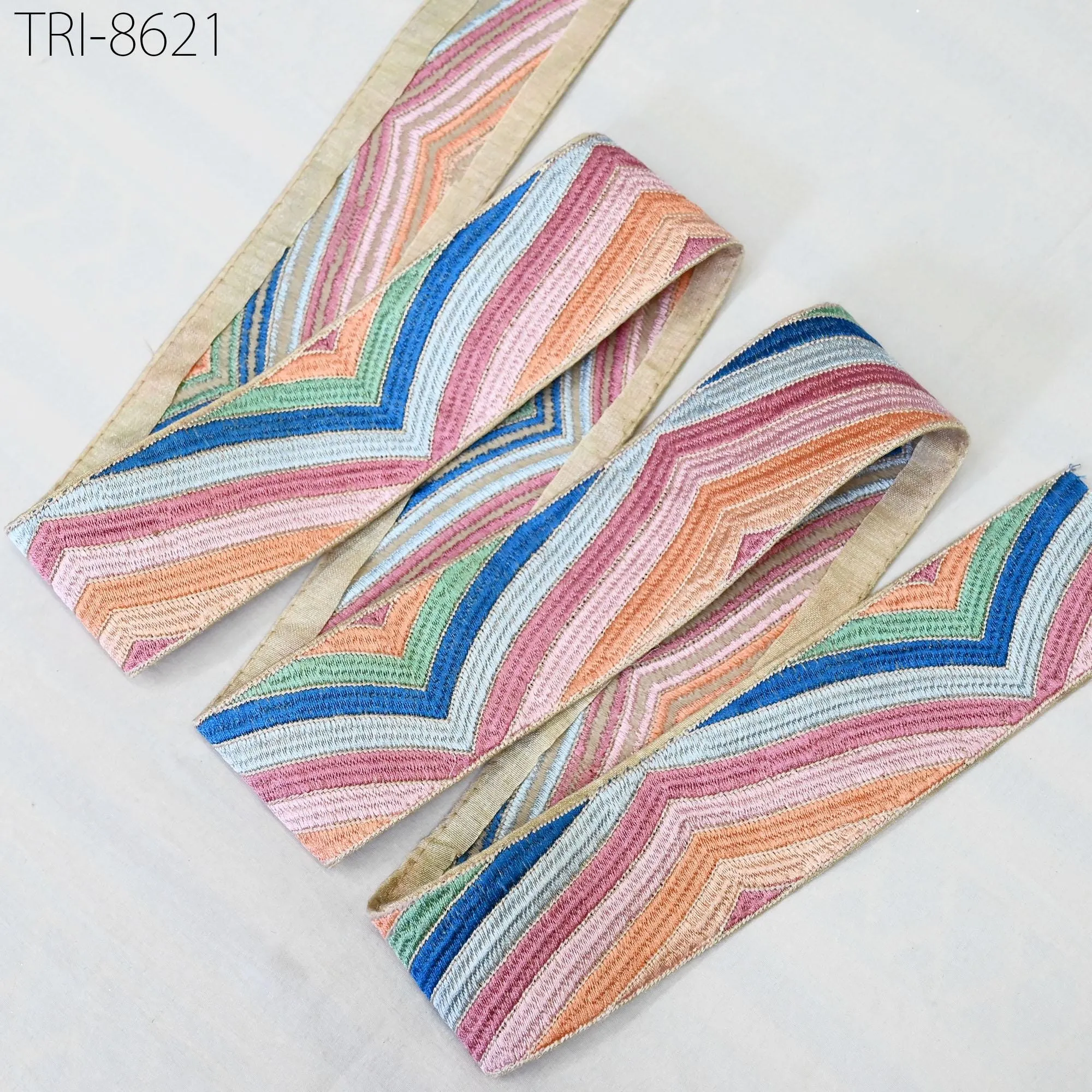 9 Yard Multicolor 5cm Embroidery Trim Ribbons Indian Saree Border Crafting Sewing Accessories Embroidered Hairbands, Clips Curtains, Costume