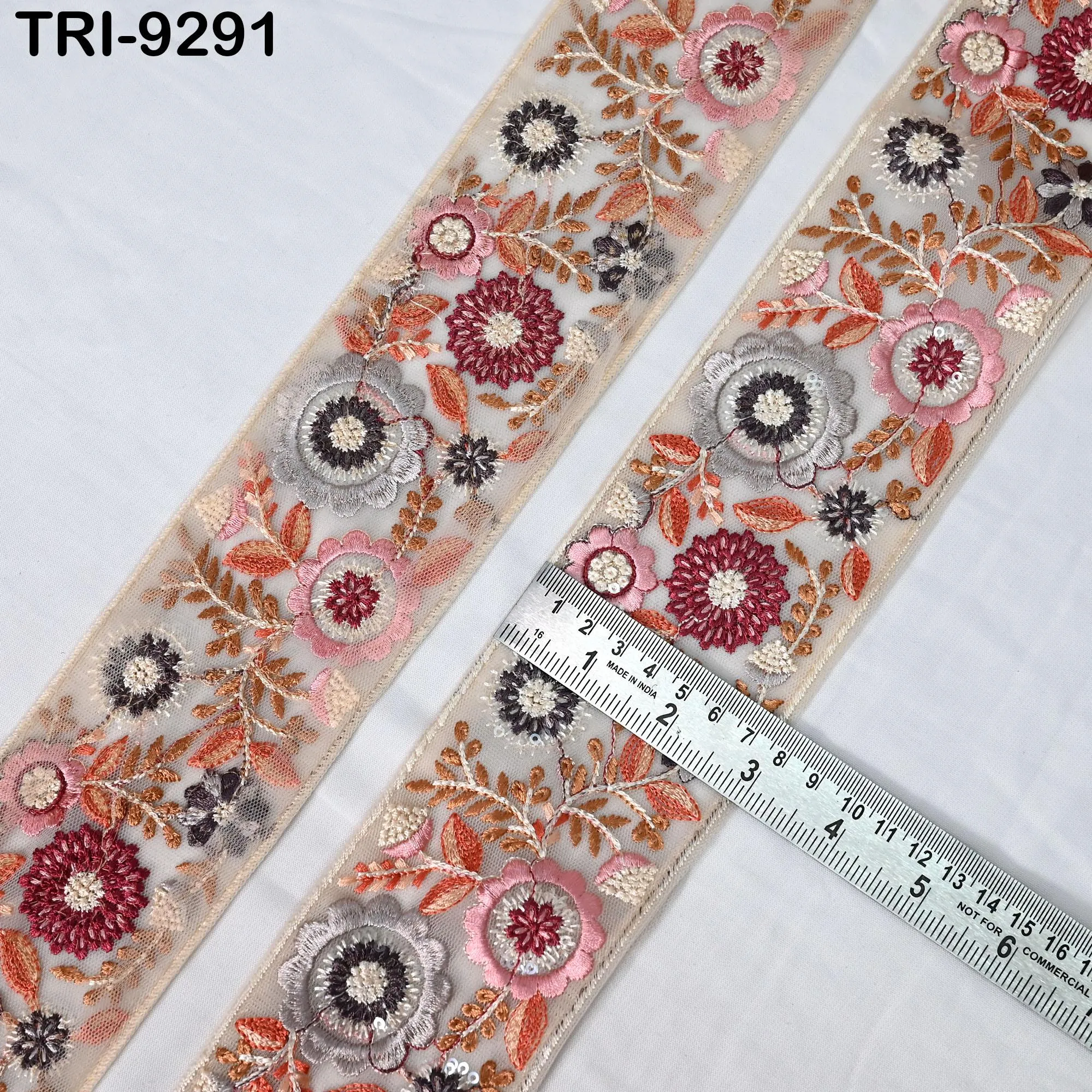 9 Yard Multicolor Embroidery Ribbon 75mm Indian Trims DIY Craft Sewing Costumes Dog Collar, Lampshades, Holidays Decor Regency Reticules