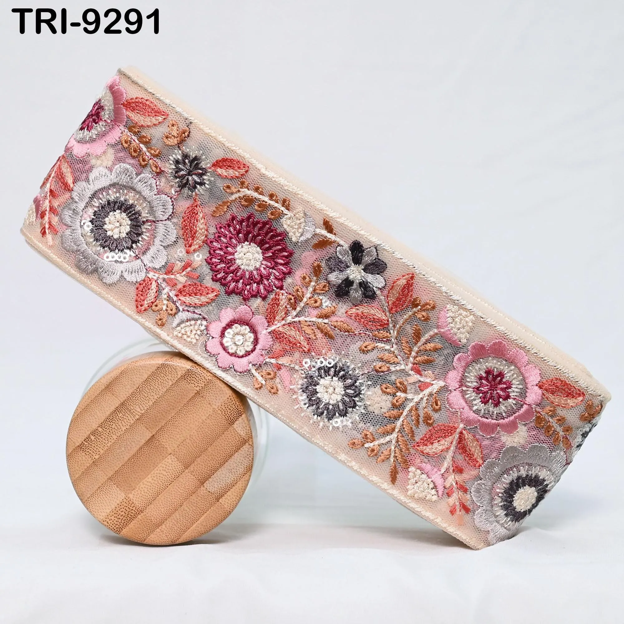 9 Yard Multicolor Embroidery Ribbon 75mm Indian Trims DIY Craft Sewing Costumes Dog Collar, Lampshades, Holidays Decor Regency Reticules