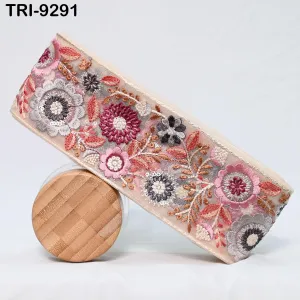 9 Yard Multicolor Embroidery Ribbon 75mm Indian Trims DIY Craft Sewing Costumes Dog Collar, Lampshades, Holidays Decor Regency Reticules