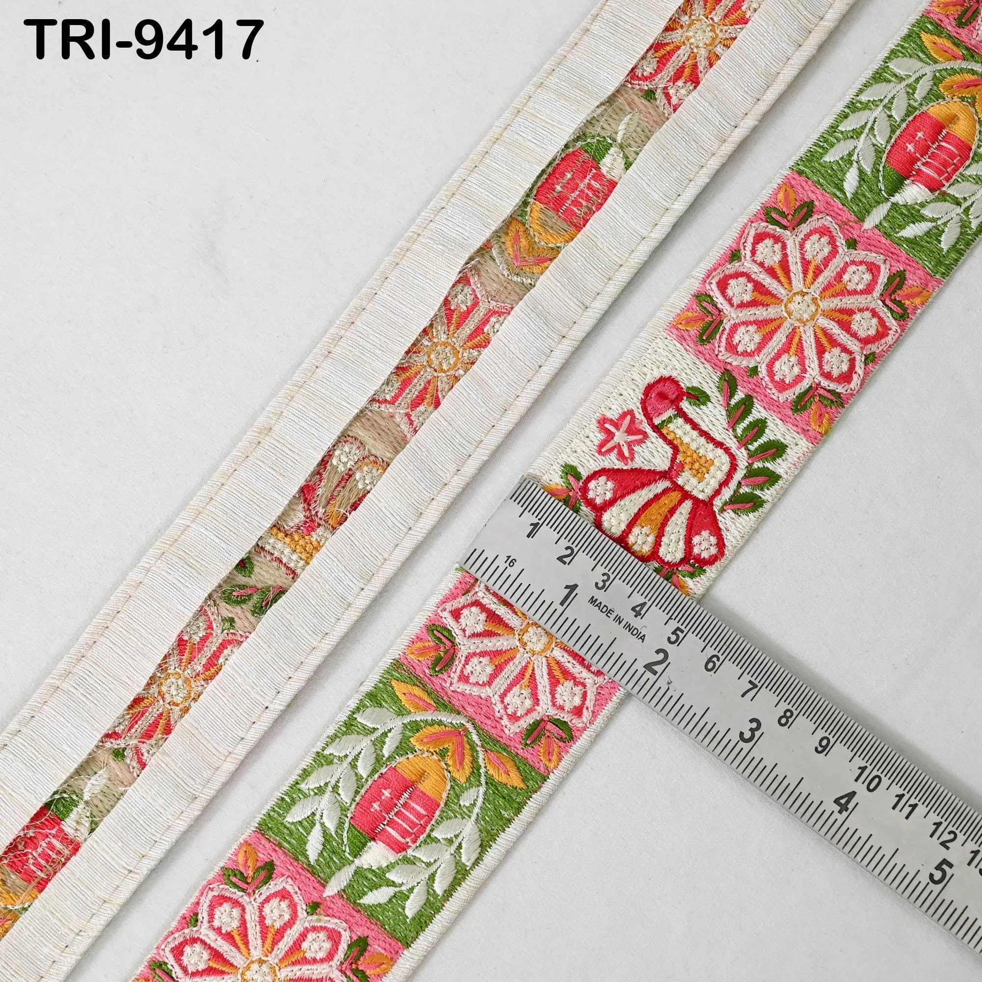 9 Yard Multicolor Embroidery Ribbon Trim 4cm Embellishments Sari Sewing DIY Crafting Border Indian Embroidered Trimmings Laces Junk Journals