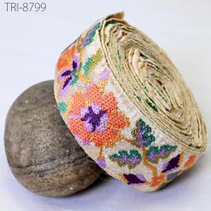 9 Yard Orange 5cm Embroidery Ribbon Embellishment Embroidered Saree Border Theatrical Costume Crafting Sewing Beach Bags Tote Wall Hangings