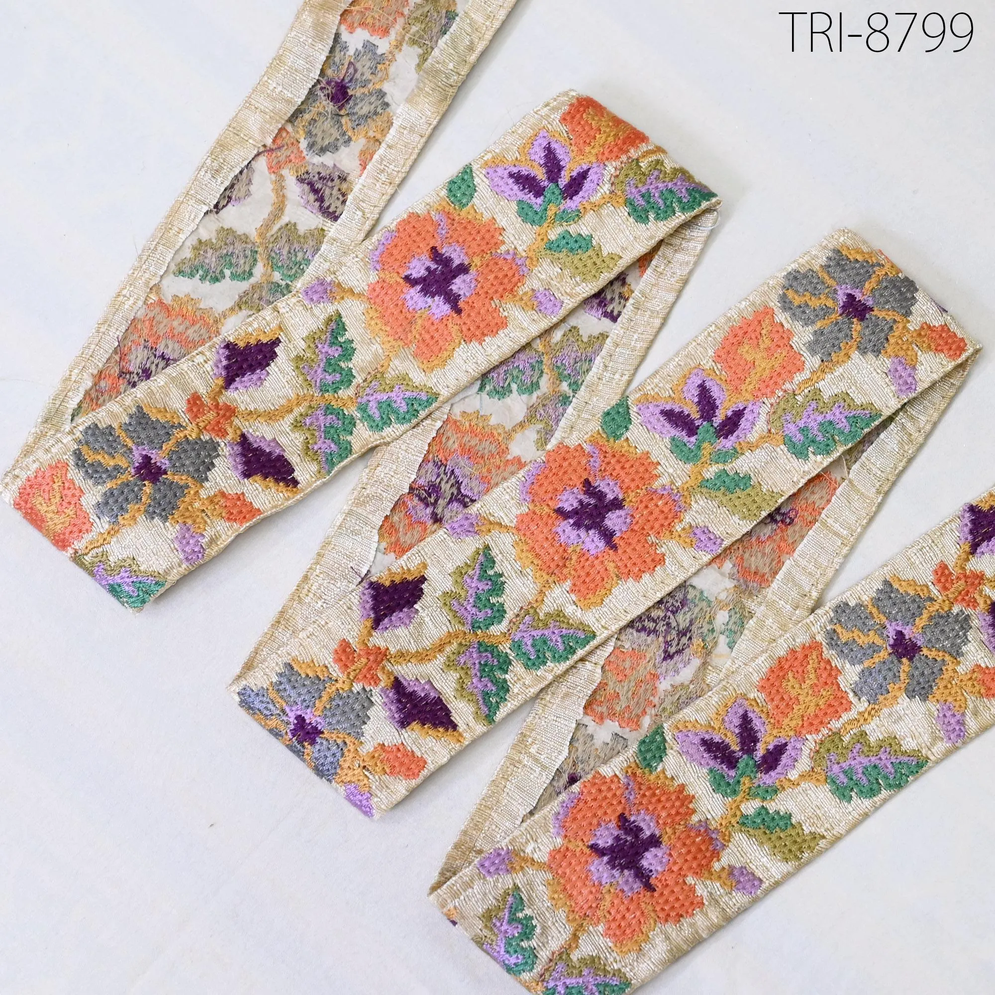 9 Yard Orange 5cm Embroidery Ribbon Embellishment Embroidered Saree Border Theatrical Costume Crafting Sewing Beach Bags Tote Wall Hangings