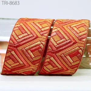 9 Yard Orange 5cm Embroidery Ribbon Trims Embroidered Saree Border Embellishment Costumes Crafting Sewing Beach Bag Tote Pouche Wall Hanging