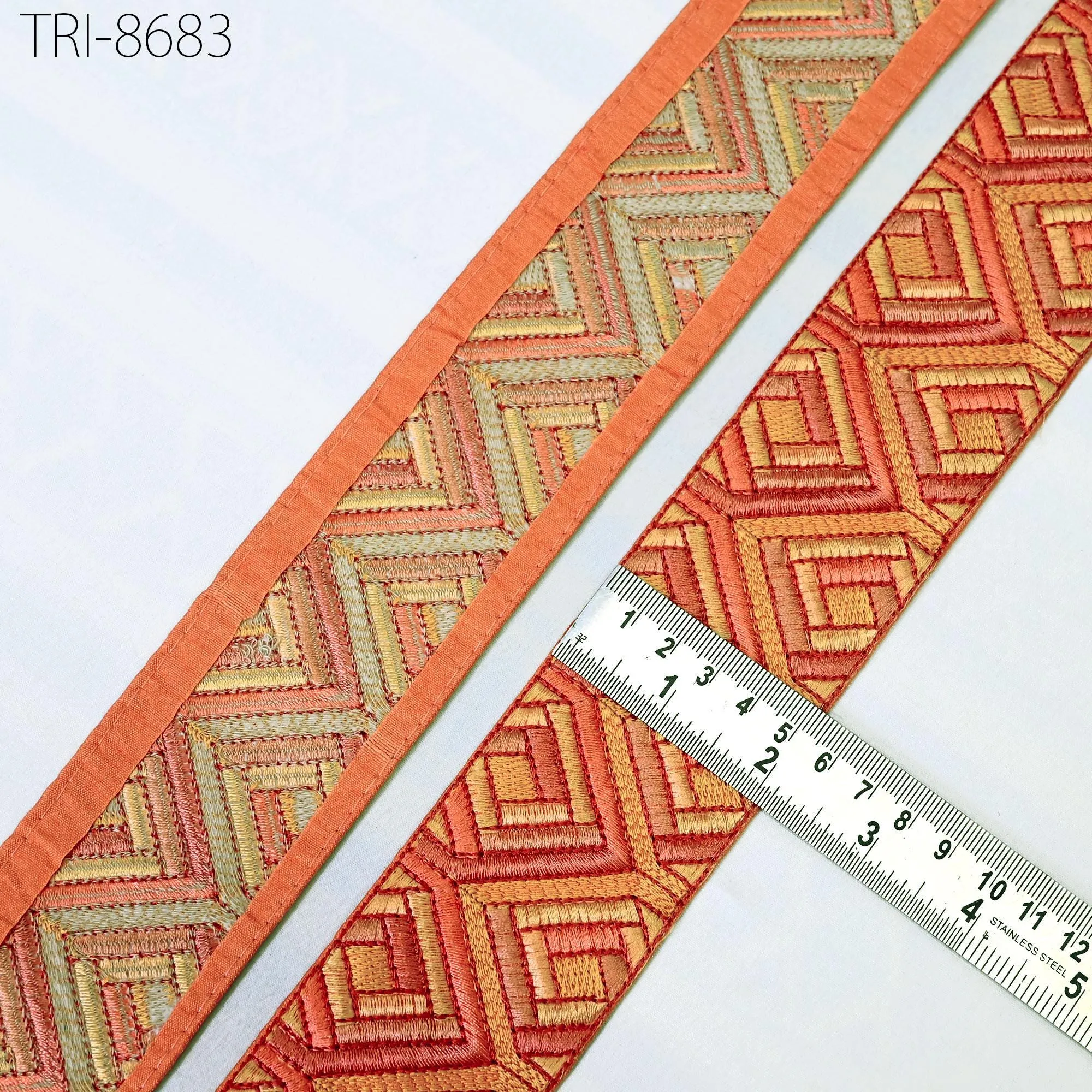 9 Yard Orange 5cm Embroidery Ribbon Trims Embroidered Saree Border Embellishment Costumes Crafting Sewing Beach Bag Tote Pouche Wall Hanging
