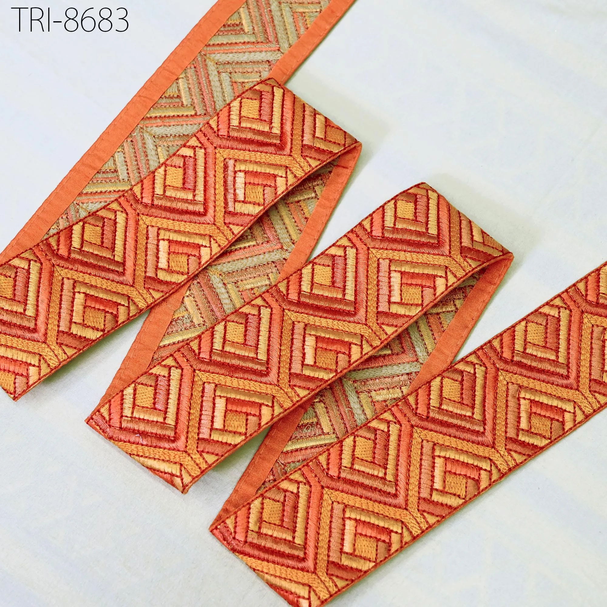 9 Yard Orange 5cm Embroidery Ribbon Trims Embroidered Saree Border Embellishment Costumes Crafting Sewing Beach Bag Tote Pouche Wall Hanging