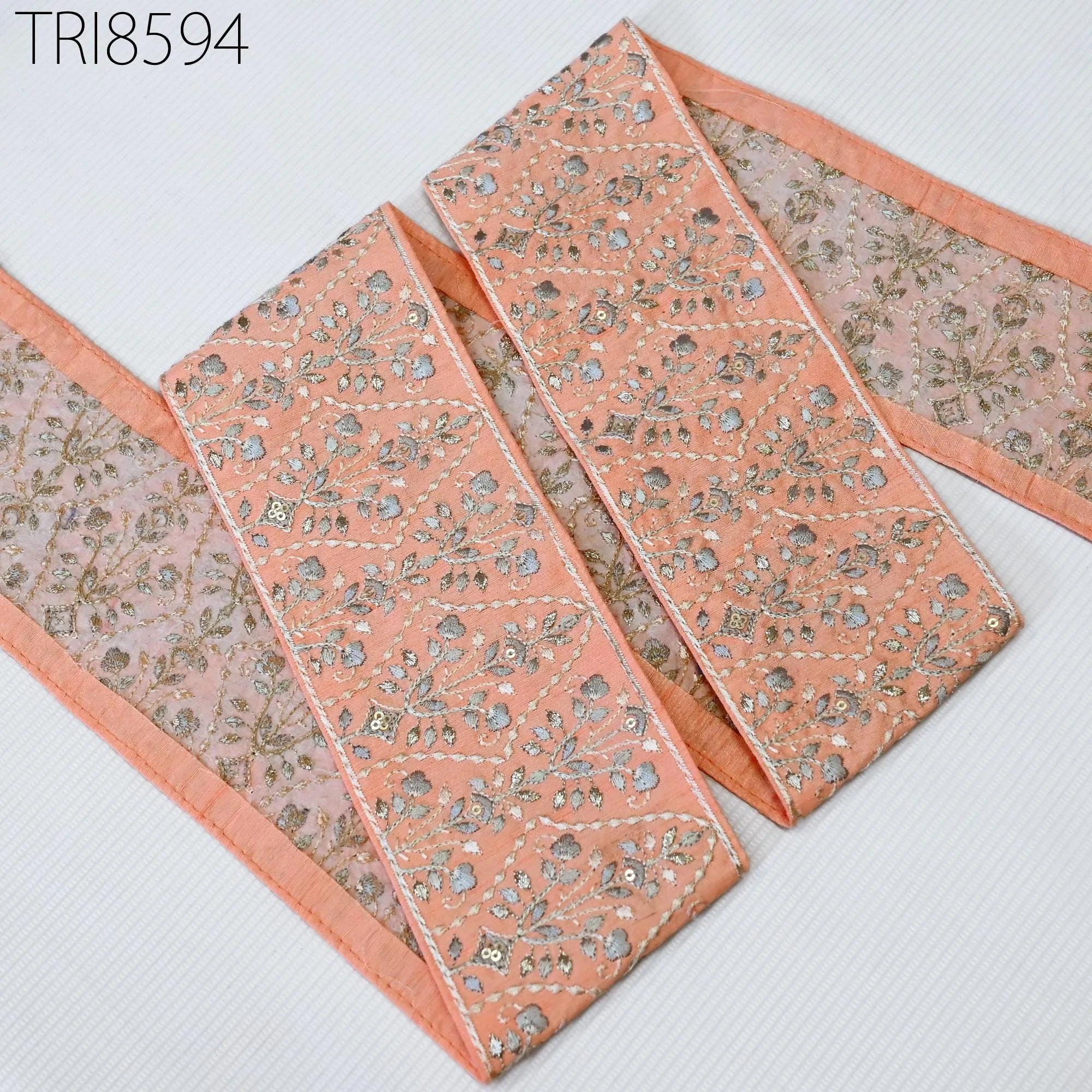 9 Yard Peach Embroidery 9cm Trim Indian Embroidered Ribbons Fabric Sari Border Crafting Saree Sewing Embellishment Costumes Trimmings Tape