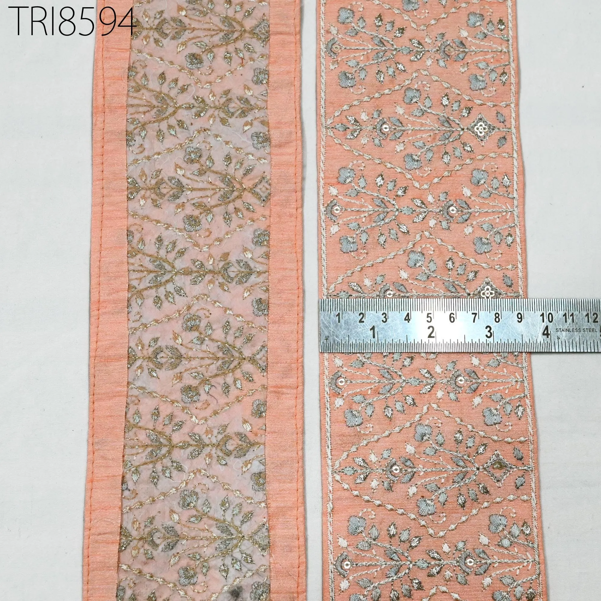 9 Yard Peach Embroidery 9cm Trim Indian Embroidered Ribbons Fabric Sari Border Crafting Saree Sewing Embellishment Costumes Trimmings Tape