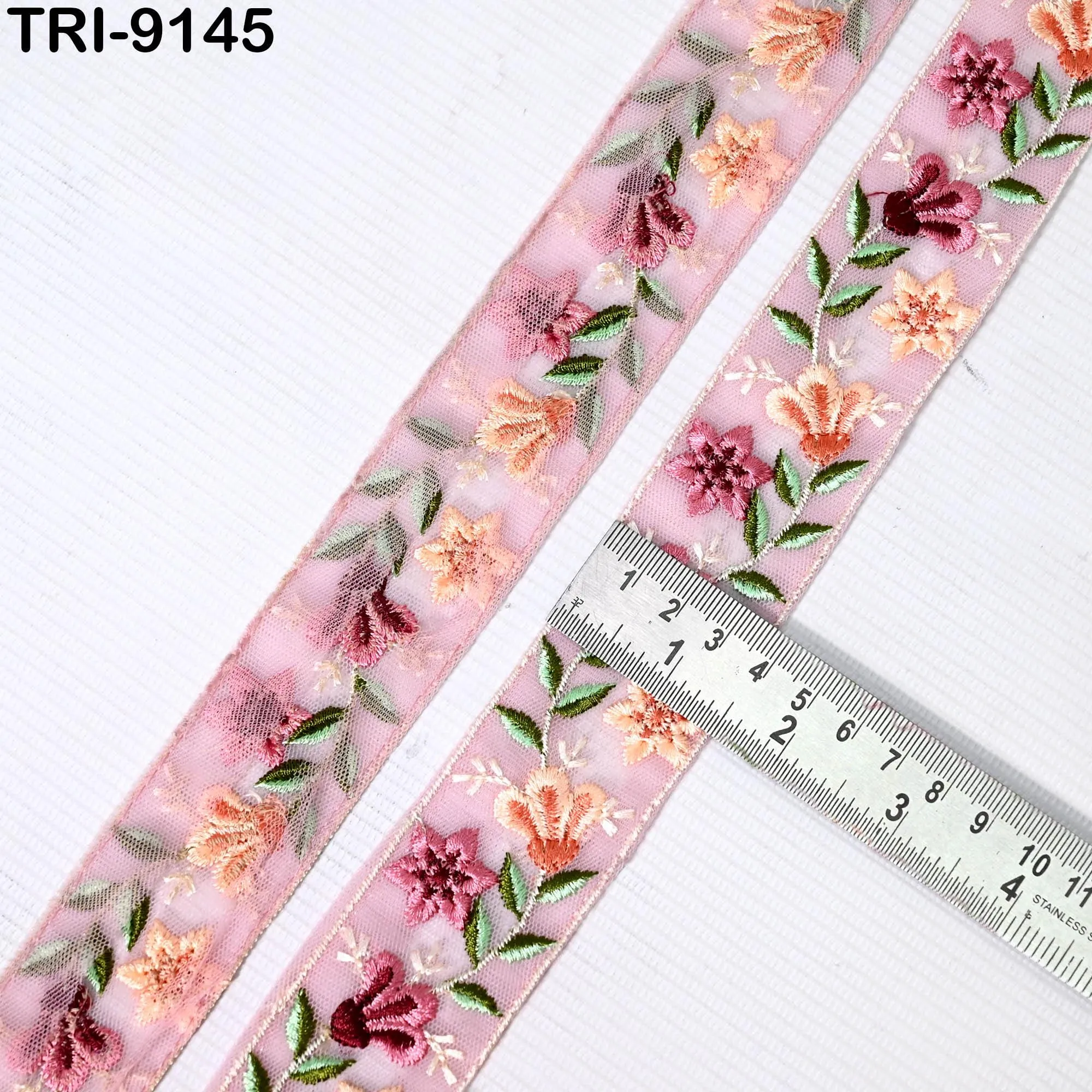 9 Yard Pink Embroidery Fabric Trim 35mm Footwear Making Ribbon Embroidered Embellishment Sewing Border Indian Laces Holidays Decoration