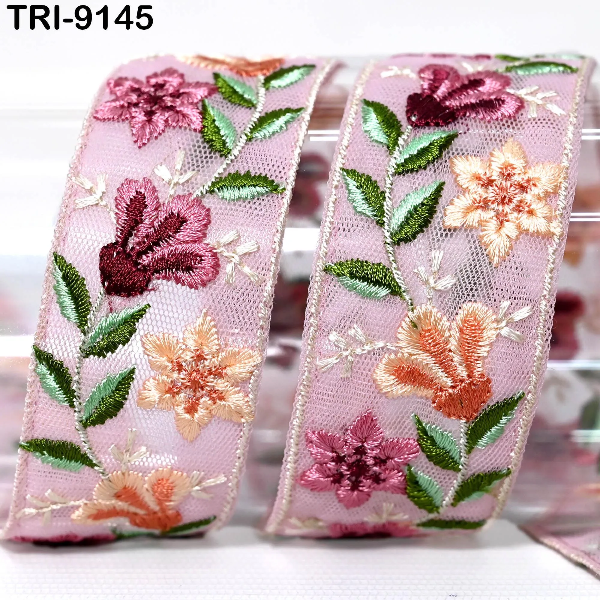 9 Yard Pink Embroidery Fabric Trim 35mm Footwear Making Ribbon Embroidered Embellishment Sewing Border Indian Laces Holidays Decoration
