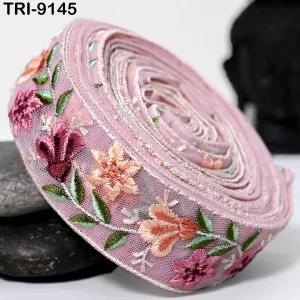 9 Yard Pink Embroidery Fabric Trim 35mm Footwear Making Ribbon Embroidered Embellishment Sewing Border Indian Laces Holidays Decoration