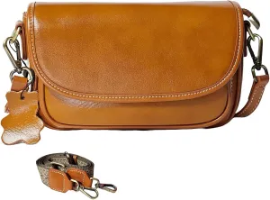 9" Women Genuine Cow Real Leather Crossbody Bag Purse with 2 Adjutable Shoulder Straps