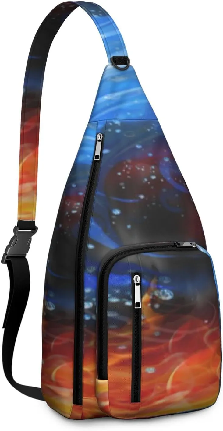 Abstract Blue Red Galaxy Crossbody Bag Daypack for Women Men Lightweight Waterproof Sling Bag Backpack Hiking Cycling