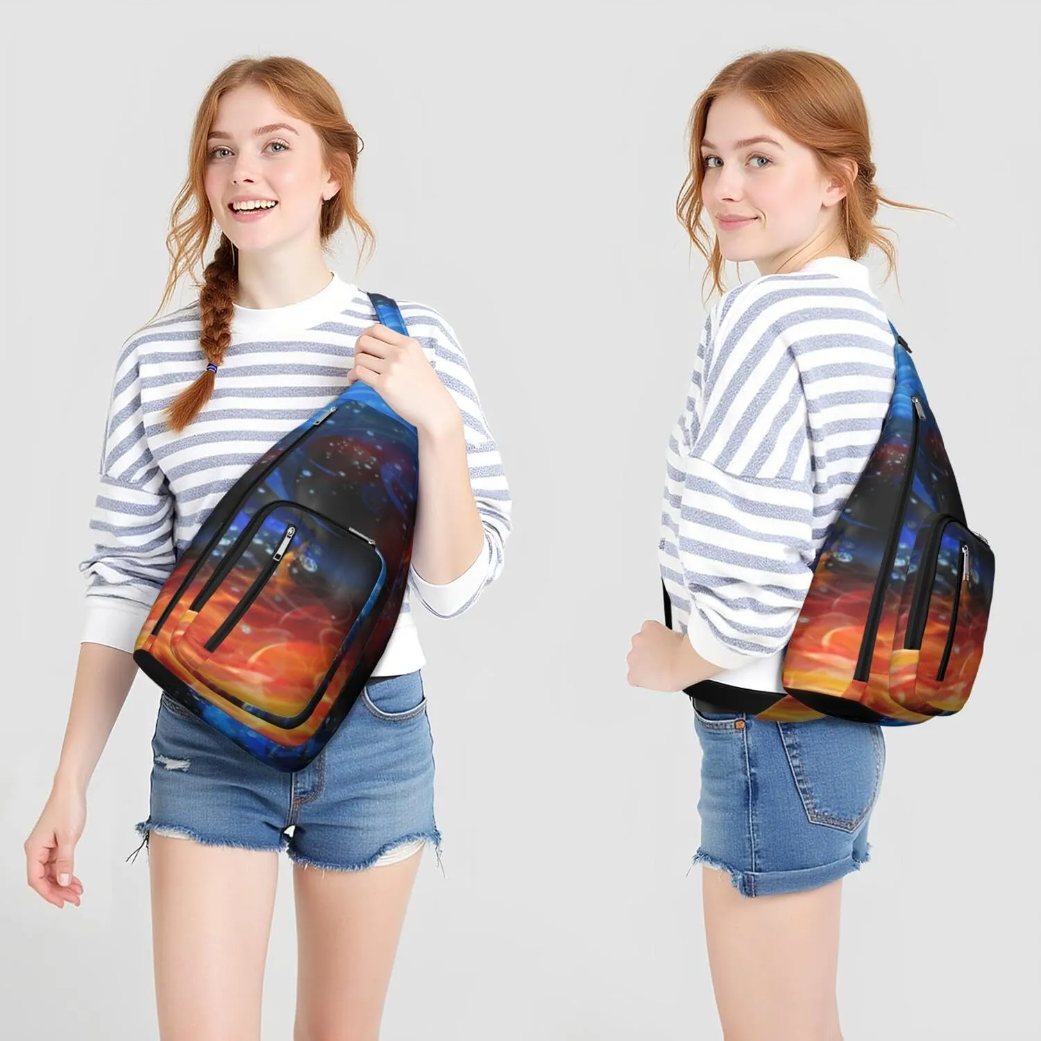 Abstract Blue Red Galaxy Crossbody Bag Daypack for Women Men Lightweight Waterproof Sling Bag Backpack Hiking Cycling