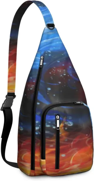 Abstract Blue Red Galaxy Crossbody Bag Daypack for Women Men Lightweight Waterproof Sling Bag Backpack Hiking Cycling