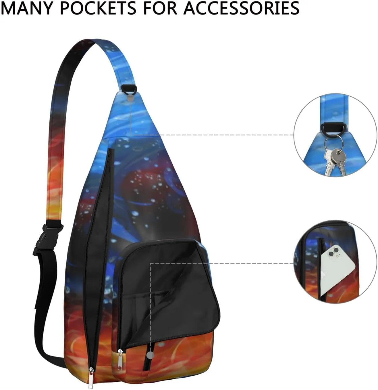 Abstract Blue Red Galaxy Crossbody Bag Daypack for Women Men Lightweight Waterproof Sling Bag Backpack Hiking Cycling
