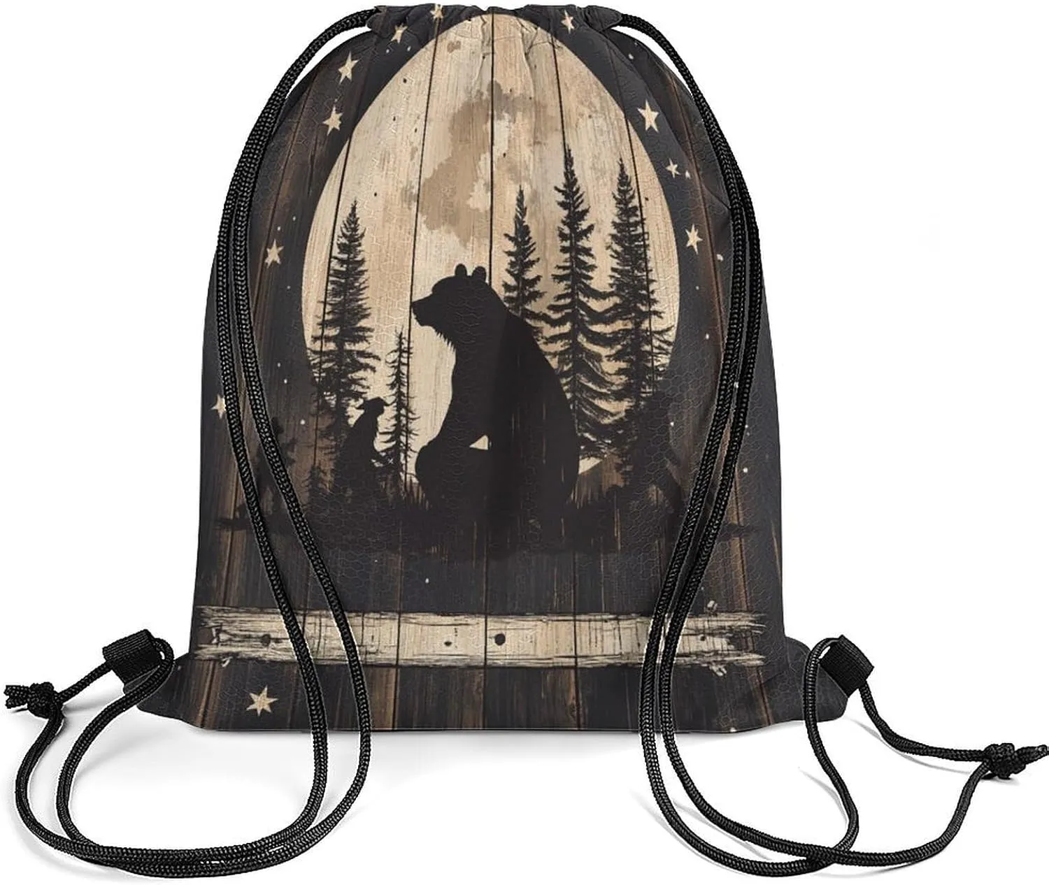 Abstract Forest Cabin Bear Drawstring Bag Gym Bag,Casual Knapsack Drawstring Backpack