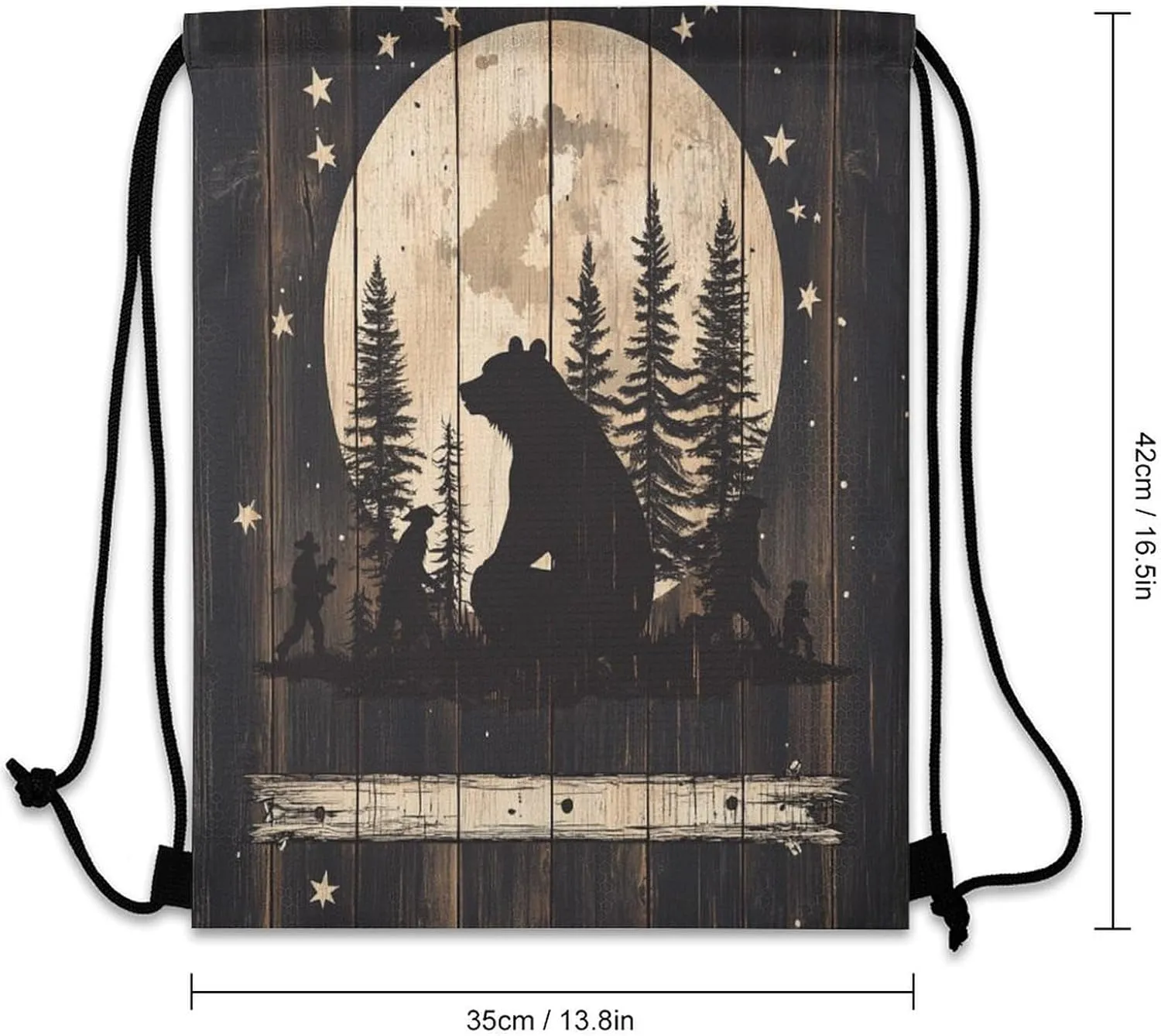 Abstract Forest Cabin Bear Drawstring Bag Gym Bag,Casual Knapsack Drawstring Backpack