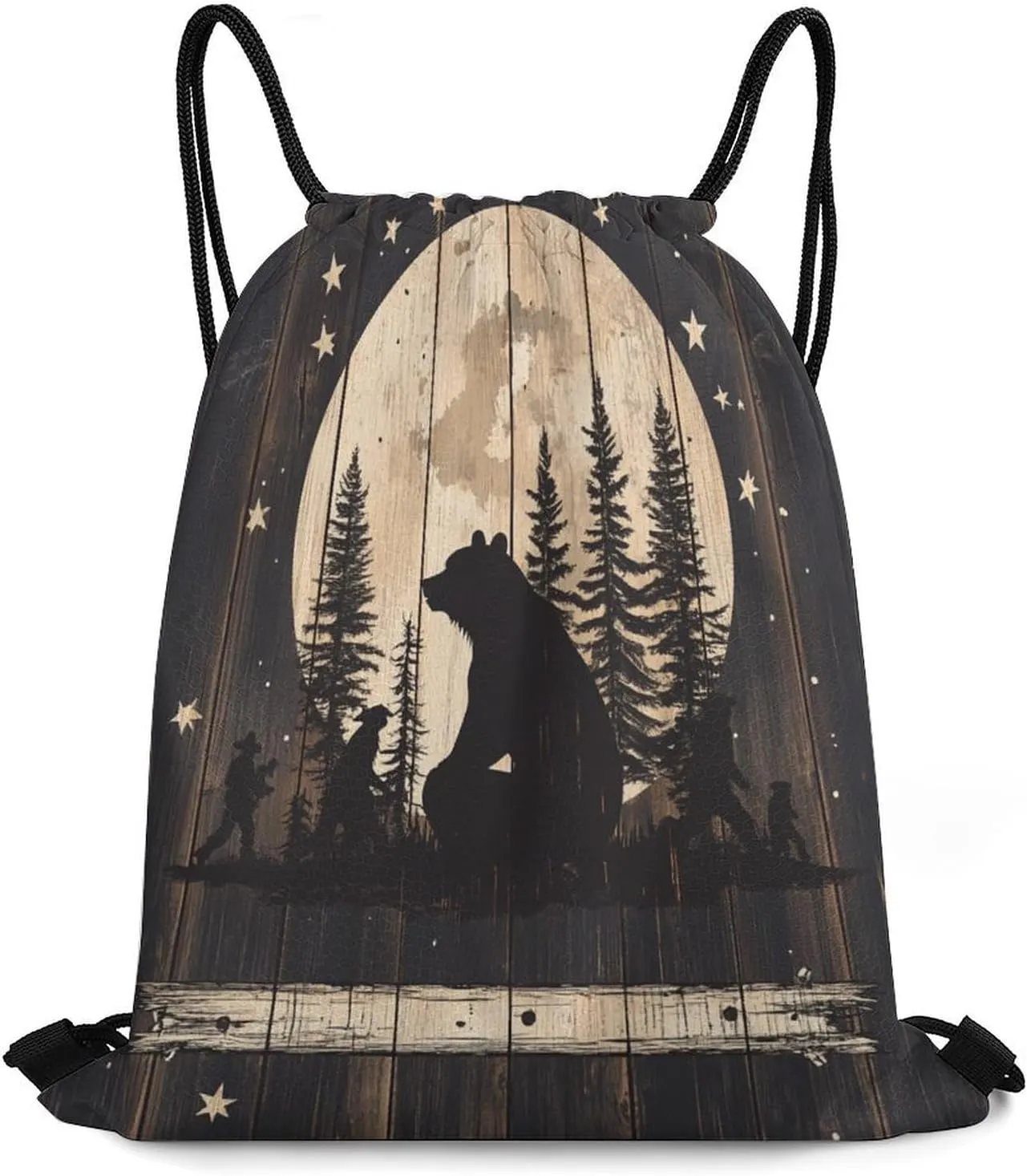 Abstract Forest Cabin Bear Drawstring Bag Gym Bag,Casual Knapsack Drawstring Backpack