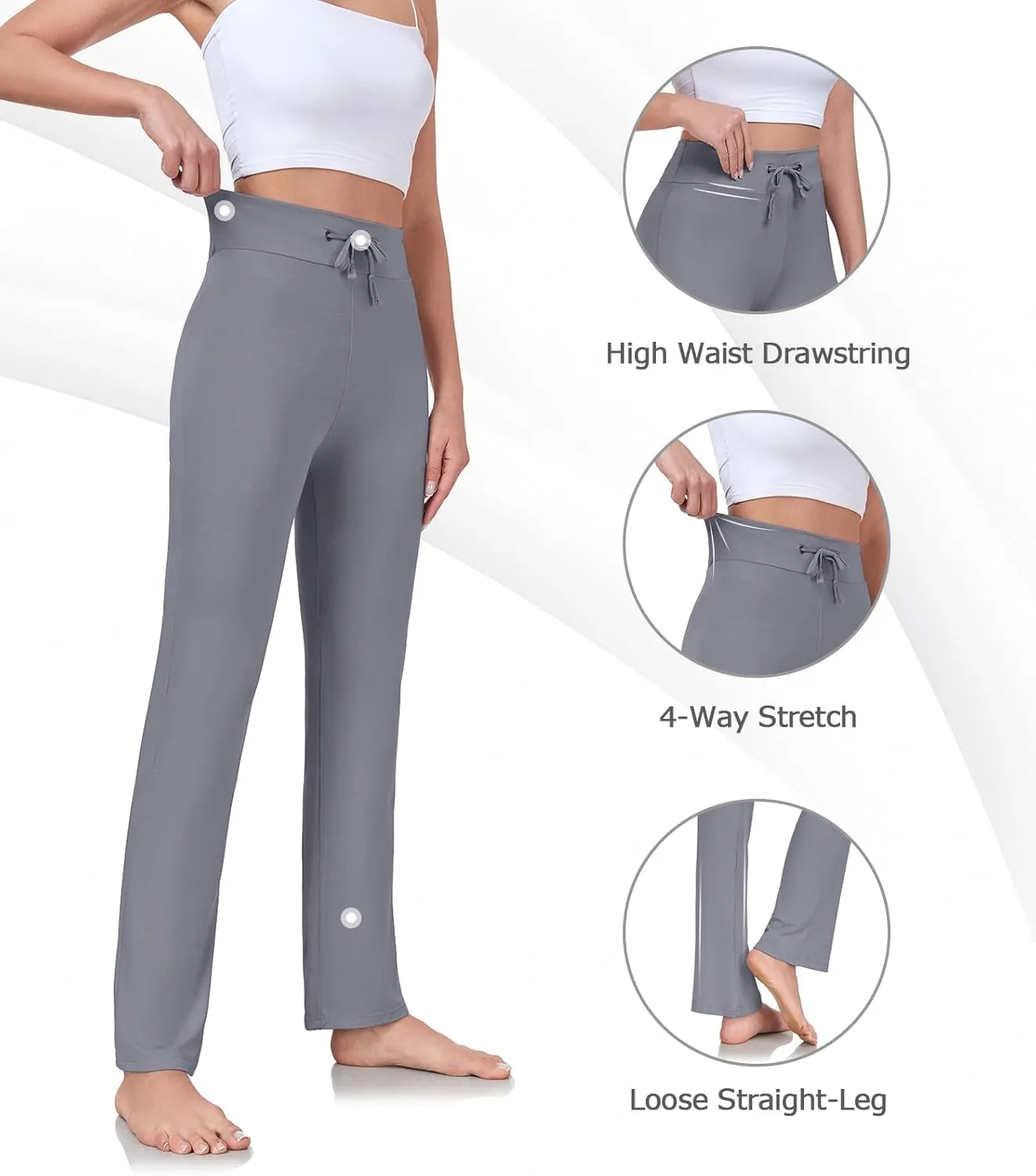 ADANIKI Women's Long Modal Comfy Drawstring Trousers Loose Straight-Leg for Yoga Running Sporting