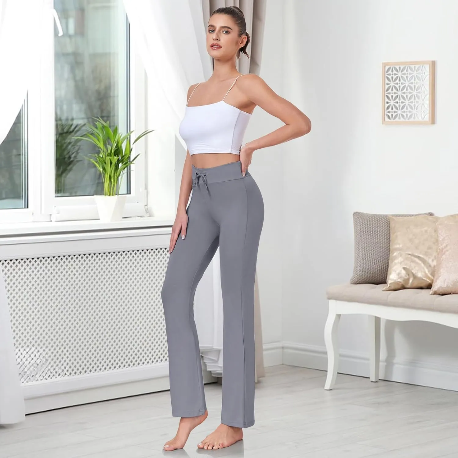 ADANIKI Women's Long Modal Comfy Drawstring Trousers Loose Straight-Leg for Yoga Running Sporting
