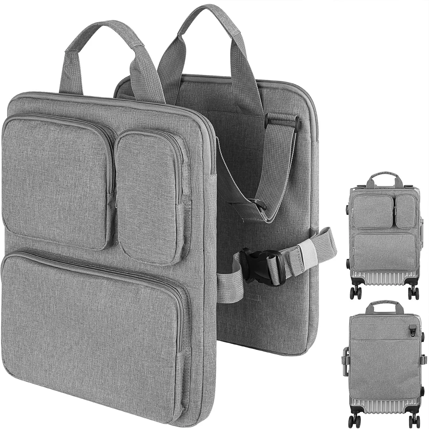 Add-a-Bag Luggage Strap – Adjustable Over Luggage Organizer for Hanging Extra Bag, Hands-Free Multi Travel Accessory for Business Trips & Vacations, Fits Most Suitcases (Gray-3)
