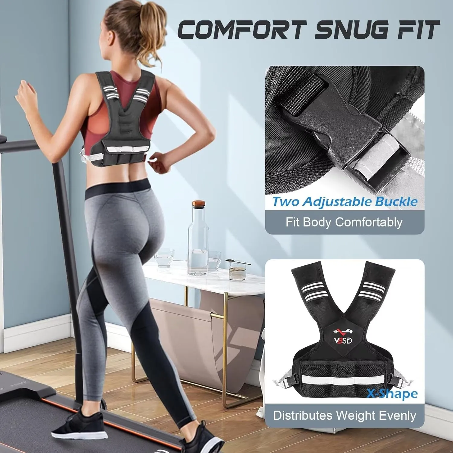 Adjustable Weighted Vest for Men Women, 4-10lb/11-20lb/20-32lb Vest with 6 Ironsand Weights, Body Weight Vest with Reflective Strip for Running, Walking, Strength Training, Workouts