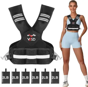 Adjustable Weighted Vest for Men Women, 4-10lb/11-20lb/20-32lb Vest with 6 Ironsand Weights, Body Weight Vest with Reflective Strip for Running, Walking, Strength Training, Workouts