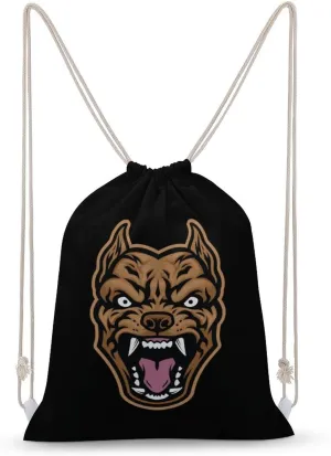 Aggressive Pitbull Dog Head Drawstring Backpack for Men Women Canvas String Bag Sports Gym Bag 35x50cm