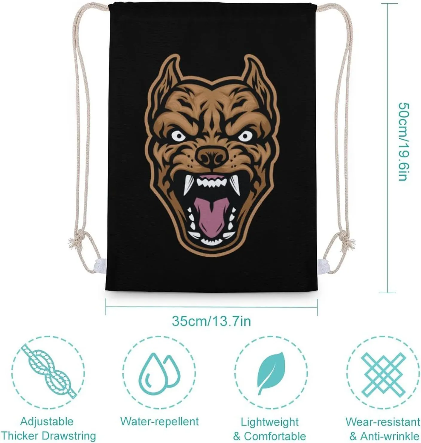 Aggressive Pitbull Dog Head Drawstring Backpack for Men Women Canvas String Bag Sports Gym Bag 35x50cm