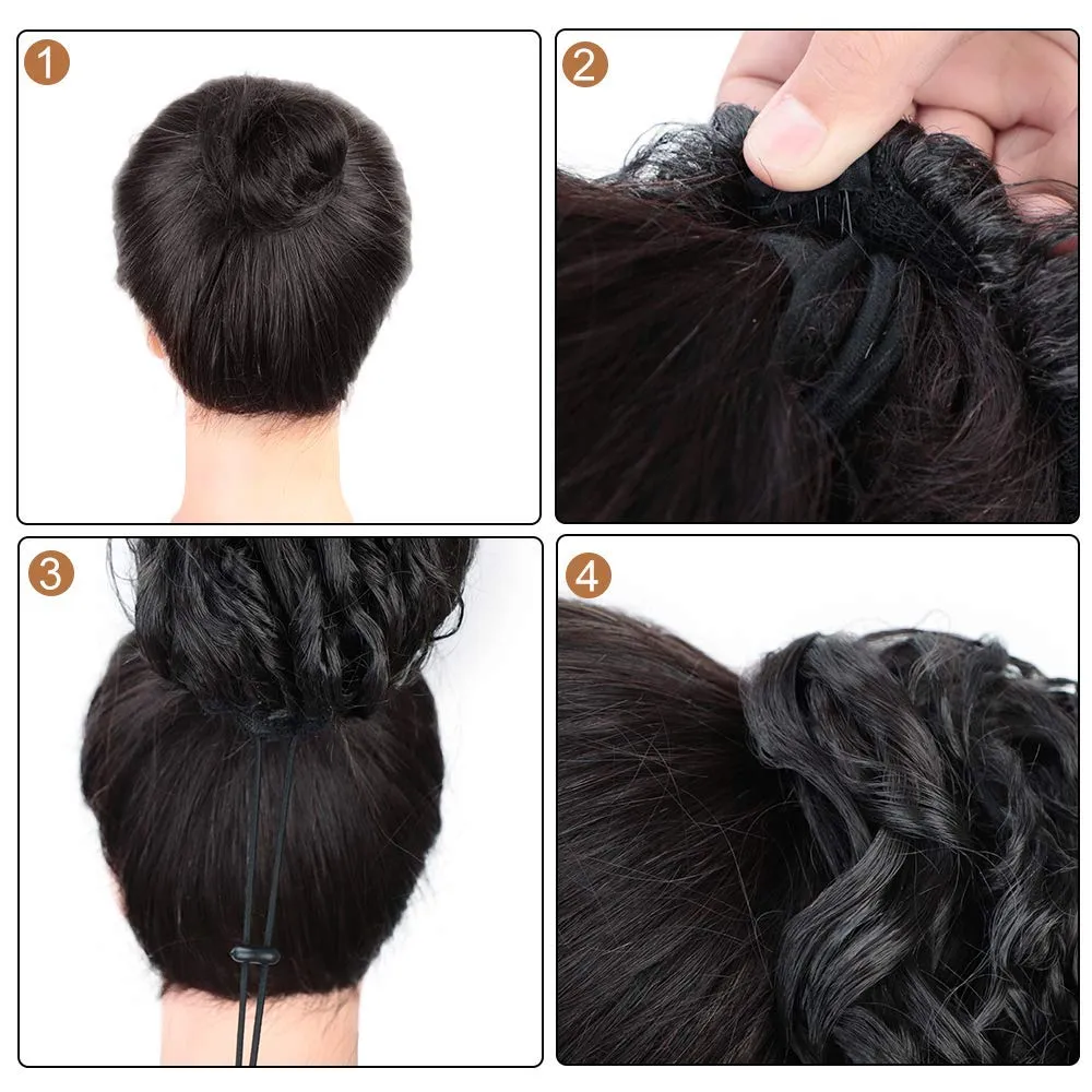 AISI BEAUTY Curly Ponytail Extension Dark Auburn Mix Drawstring Ponytails for Black Women Synthetic Pony Tail Hair Extensions Curly Ponytail with 2 Clips(Dark Auburn Mixed)