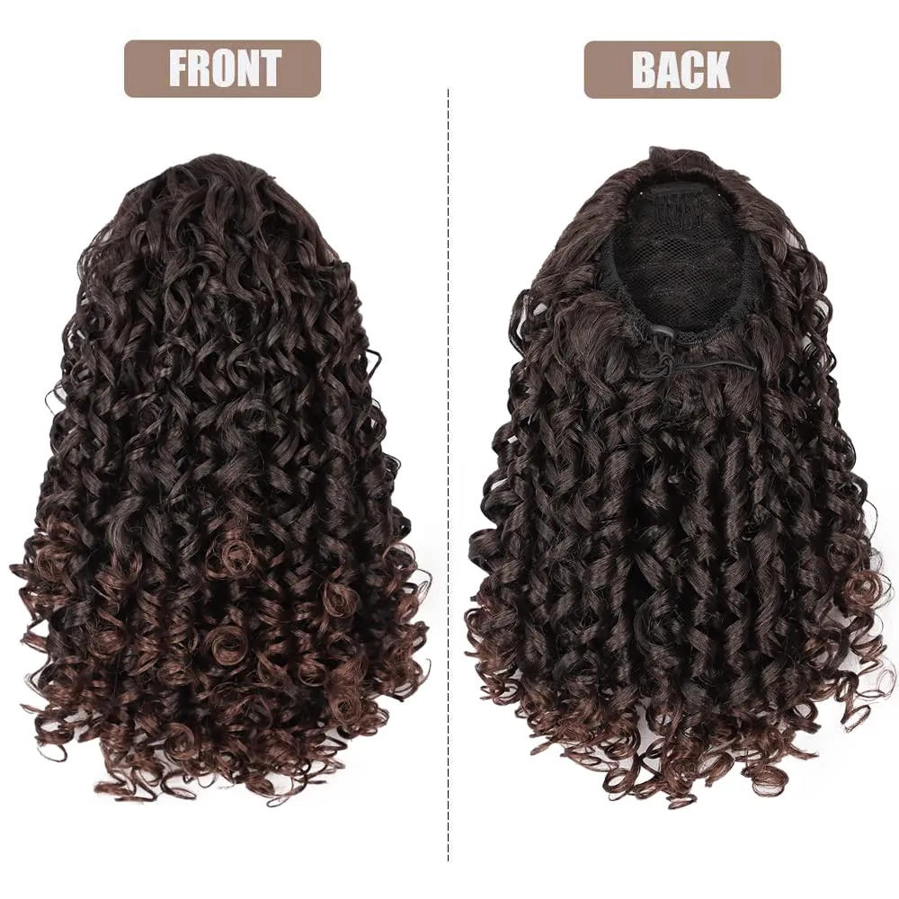 AISI BEAUTY Curly Ponytail Extension Dark Auburn Mix Drawstring Ponytails for Black Women Synthetic Pony Tail Hair Extensions Curly Ponytail with 2 Clips(Dark Auburn Mixed)