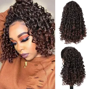 AISI BEAUTY Curly Ponytail Extension Dark Auburn Mix Drawstring Ponytails for Black Women Synthetic Pony Tail Hair Extensions Curly Ponytail with 2 Clips(Dark Auburn Mixed)