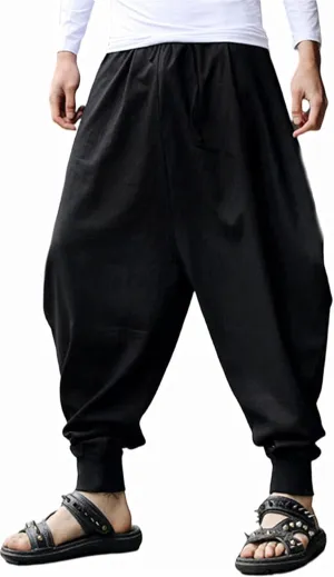 AITFINEISM Men's Drawstring Aladdin Hippie Harem Pants Loose Drop Crotch Trousers