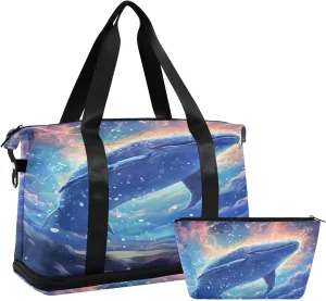 ALAZA Whale Nebula Painting Travel Duffel Bag for Women Men Sports Gym Bag with Shoe Compartment Tote Weekender Overnight Bag with Wet Pocket for Travel, Gym,Yoga,Swimming