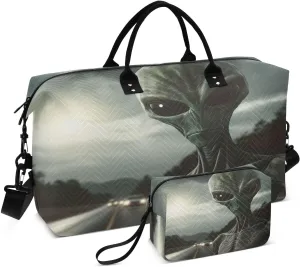 Alien Road Travel Duffel Bag with Toiletry Bag Weekender Bag for Carry on Sports Gym Bag for Yoga Sports Gym