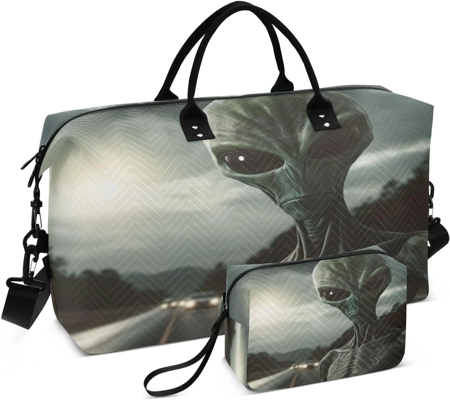 Alien Road Travel Duffel Bag with Toiletry Bag Weekender Bag for Carry on Sports Gym Bag for Yoga Sports Gym