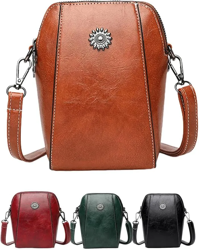 All-match Vertical Cellphone Bag, Crossbody Leather Shoulder Bags and Clutches, Women Crossbody Handbags Retro Messenger Bag